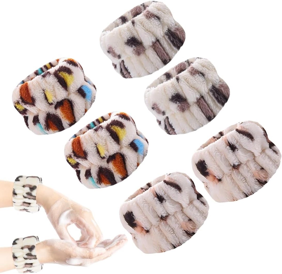 Set van 6 Microvezel Polsbandjes voor Gezichtsverzorging en Douche, Ideaal voor Make-up en Huidverzorging Accessories