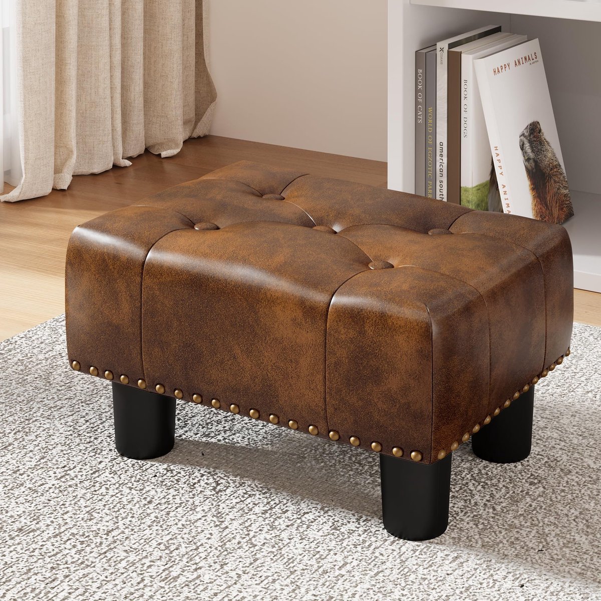 Omgoods - Kleine Tufted Voetenbank van Kunstleer met Plastic Poten