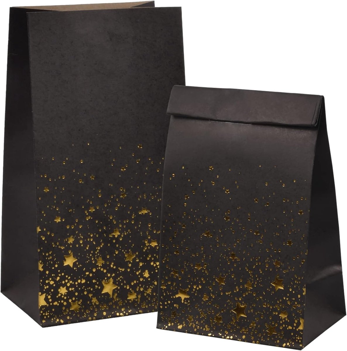 Kraft Papieren Cadeautassen met Stickers, 12 Stuks voor Verjaardagen, Kerst en Feesten, Versierd met Hartjes en Sterrenpatroon