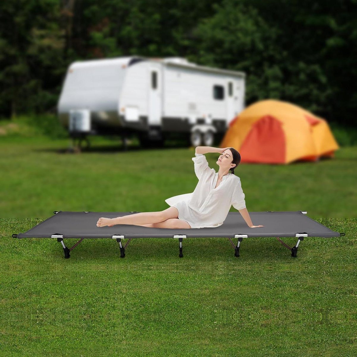 Camping Bed - Veld Bed Opvouwbaar - Buiten Overnachten - Ultralicht Aluminium - 190 x 60 cm - Grijs