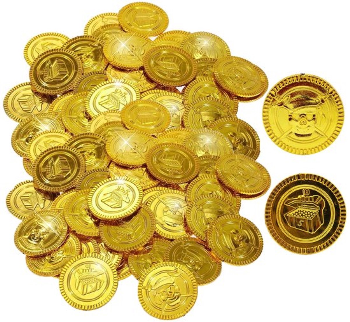 Gouden Munten 50 Stuks - Kunststof Speelgoed - Piratenschat - Verjaardagsfeest - Schatzoeken - Robuuste Kwaliteit - Speelgeld