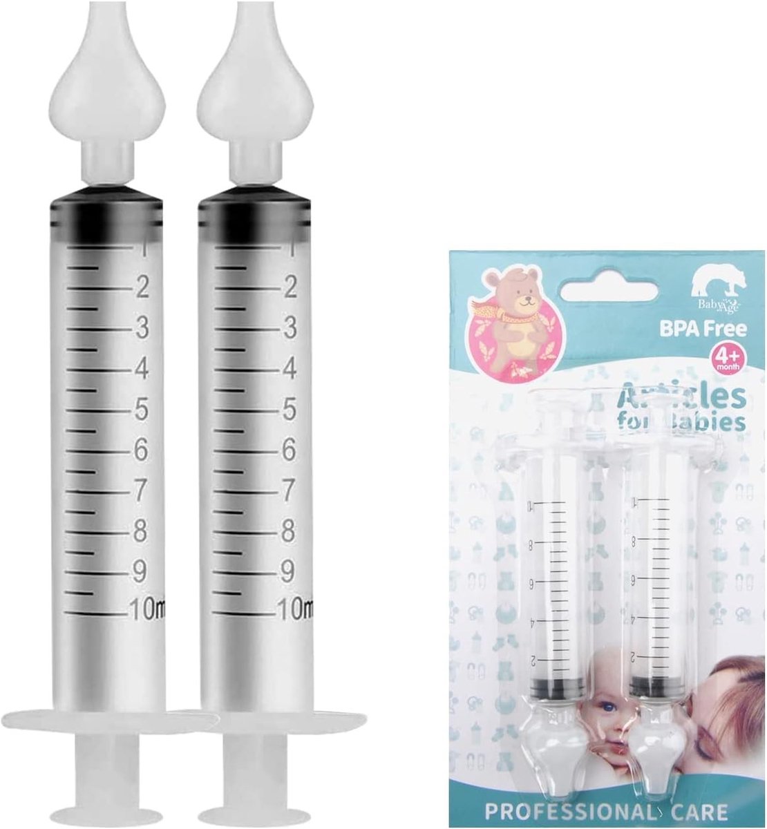 2 x Baby Spuit met 10 ml Schaal en Siliconen Neuszuigmond, Herbruikbaar en Wasbaar, Set van 2 voor Veilig Voeden en Zorg