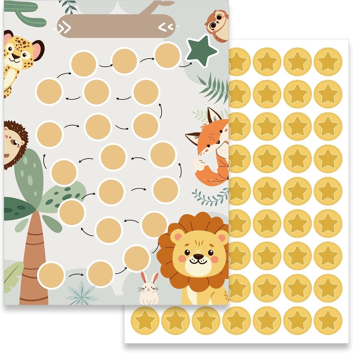 Kids Beloningsbord Set van 12 Dierenthema Beloningsborden en 4 Ster Stickers, Motivatiesysteem voor Kinderen, Goed Gedrag en Gewoontes Stimuleren
