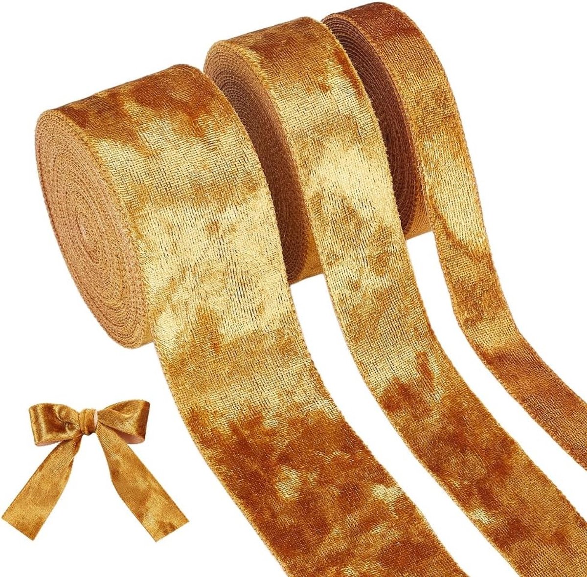15 Yards/13.7m 3 Stijlen Gouden Fluwelen Draadlint, Fluwelen Kerstlint voor Cadeauverpakking, Boomdecoratie en Knutselprojecten