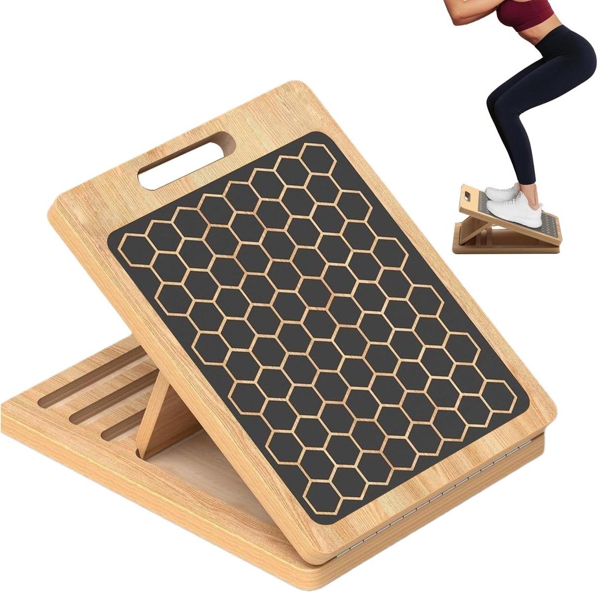 Schuine Plank Kuitrekken - Hellingwig Balansbord - Spierversterking Flexibiliteit - Niet-glijdende Stabiliteit - 37x30x4 cm - Houtkleur