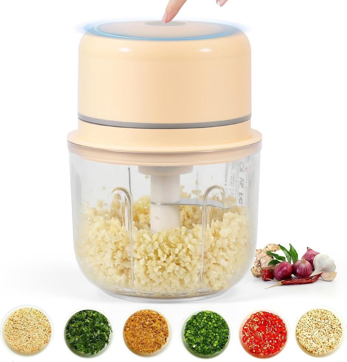 Lexium Store Elektrische groentesnijder Transparant 350 ml Roestvrijstalen messen Mini hakmolen voor keuken en camping