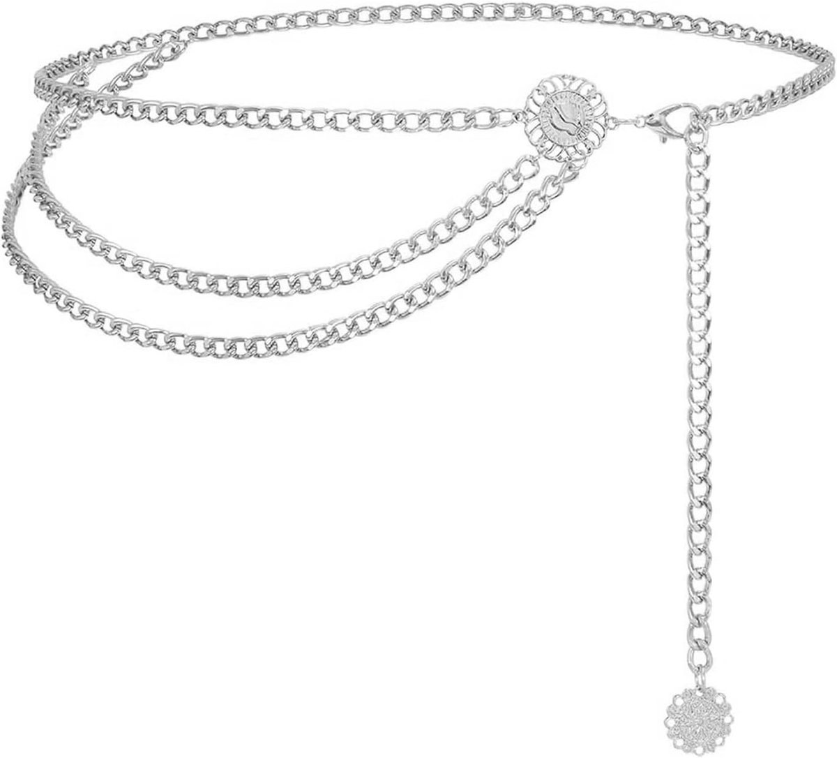 Stijlvolle Multilayer Buikketting voor Feestjes, Verstelbare Taillebanden en Lichaamsjuwelen voor Vrouwen en Meisjes, Zilverkleurig Accessoire