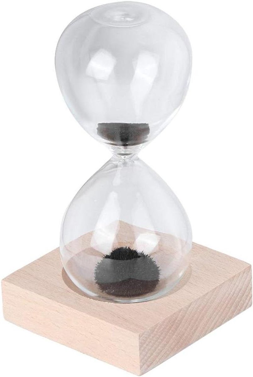 Magnetische Zandloper - Bureau Decoratie - Korte Tijdmeting - Uniek IJzerpoeder - 14 cm Hoog - Zwart