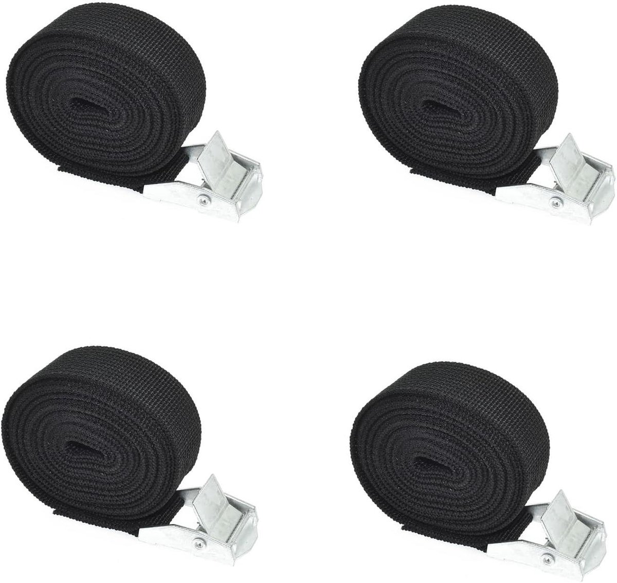 Spanbanden met klemsluiting - Sjorbanden set - Lading vastzetten - Hoge weerstand - 4 meter lengte - Zwart