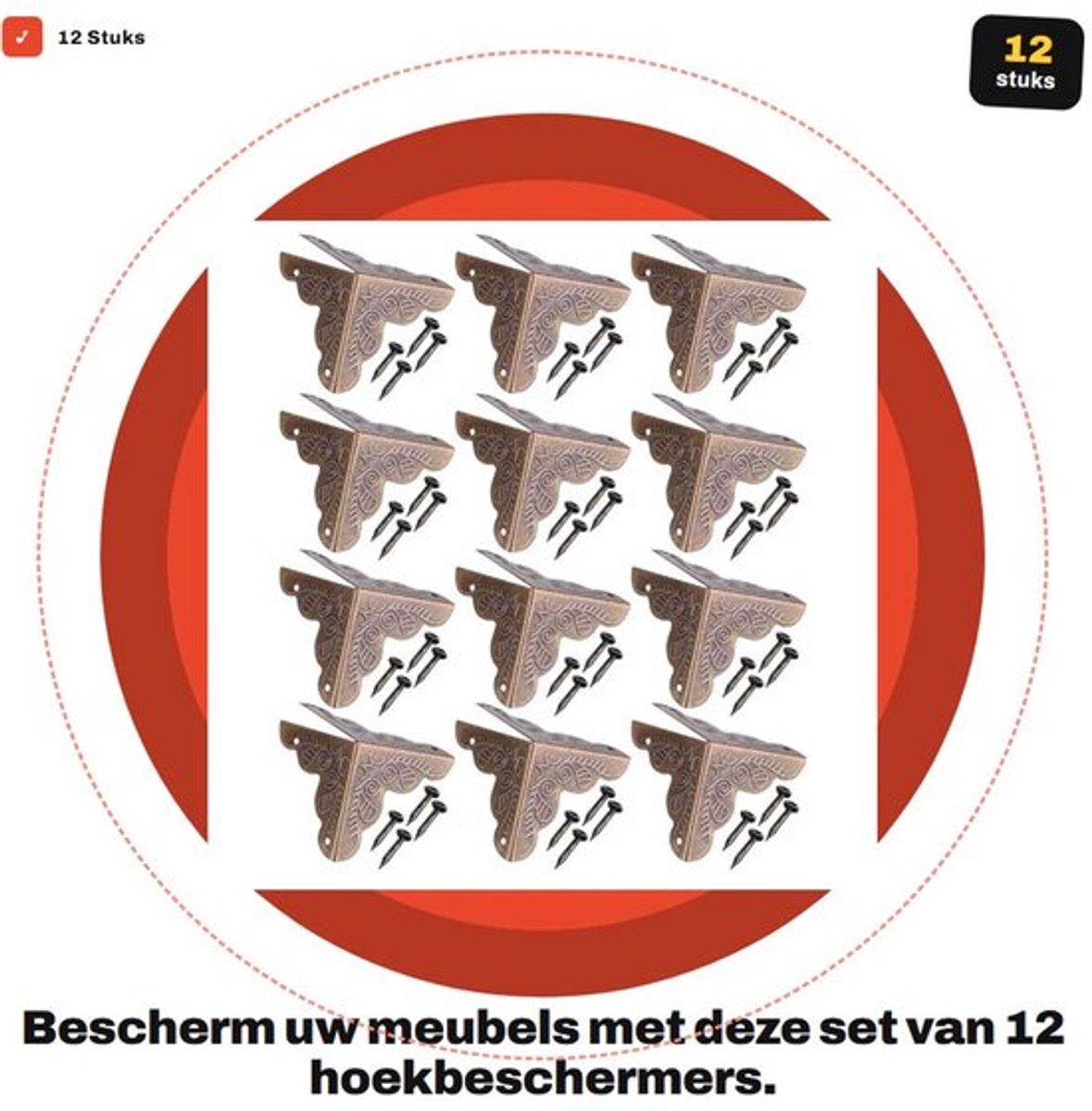 Hoekprotector 12 Stuks - Decoratieve Hoekbeschermers - Metalen Hoekbeschermers - Zijlengte 2,4 cm - Bescherming voor Meubels - Uitstekende Afwerking - Hoekbeschermer