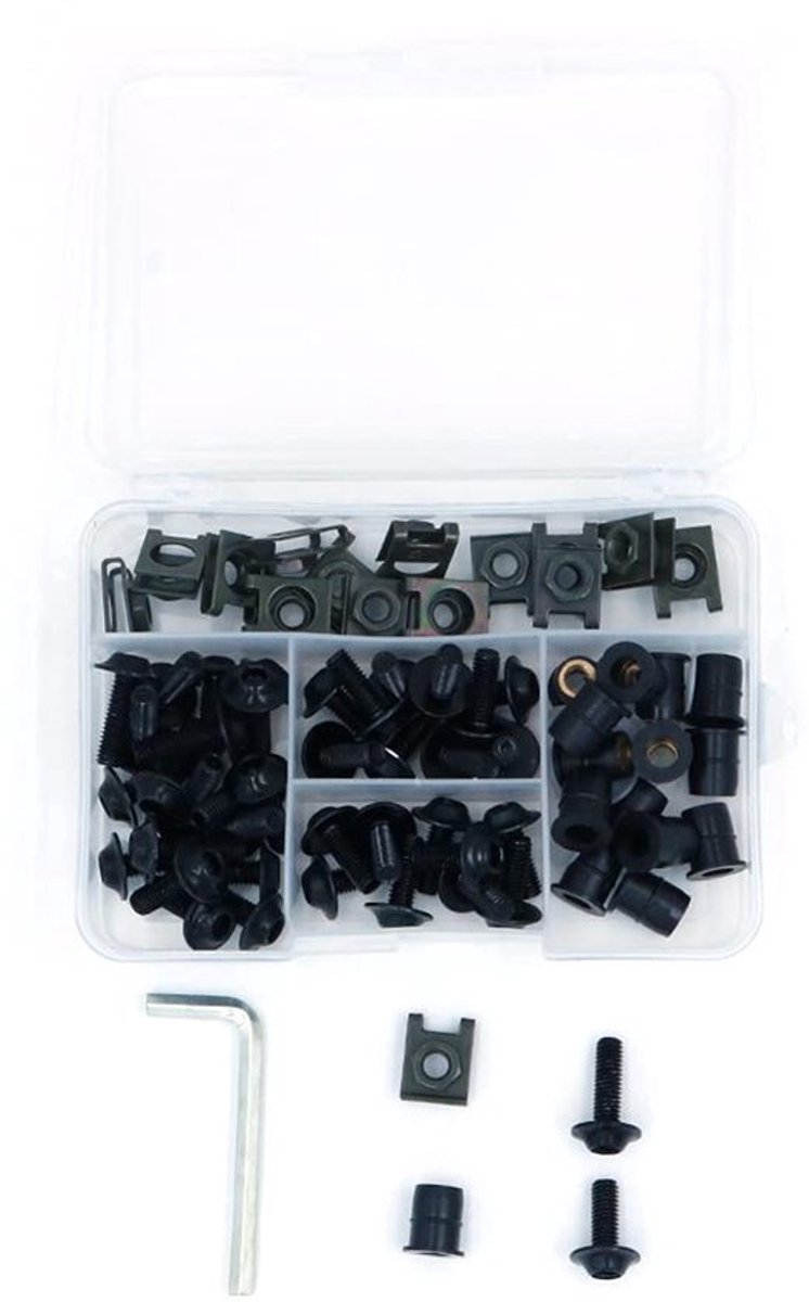 Kuip Schroefset 86 Stuks - U-Moer/U-Clip - Voorruit Body Modificatie - Roestbestendig - Zwart Oxide - Gehard Staal - Bevestigingsset