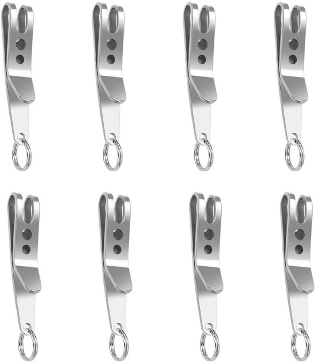 Sleutelhanger Clip - 8 Stuks - Roestvrij Staal - Multifunctionele Pocket Clip - Sleutelhanger Ringen - EDC Items Ophangen - 38x7mm