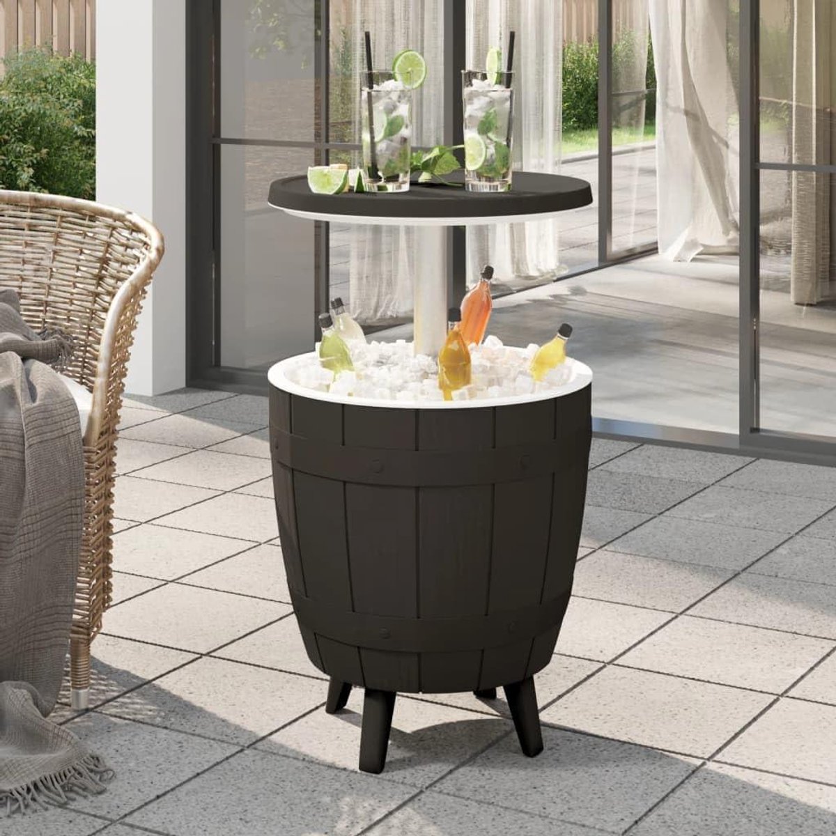 Tafel met Ijskoeler - Cocktailtafel Bartafel - Buitenfeesten Organiseren - 3-in-1 Functionaliteit - 48 x 48 x 57.5 cm - Zwart