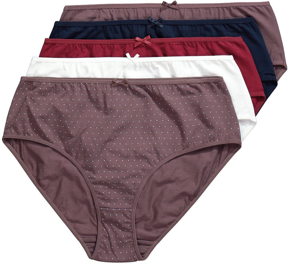 Ulla Popken - Dames - Midislips set van 5 stippen/effen - Aarde - Maat 46+