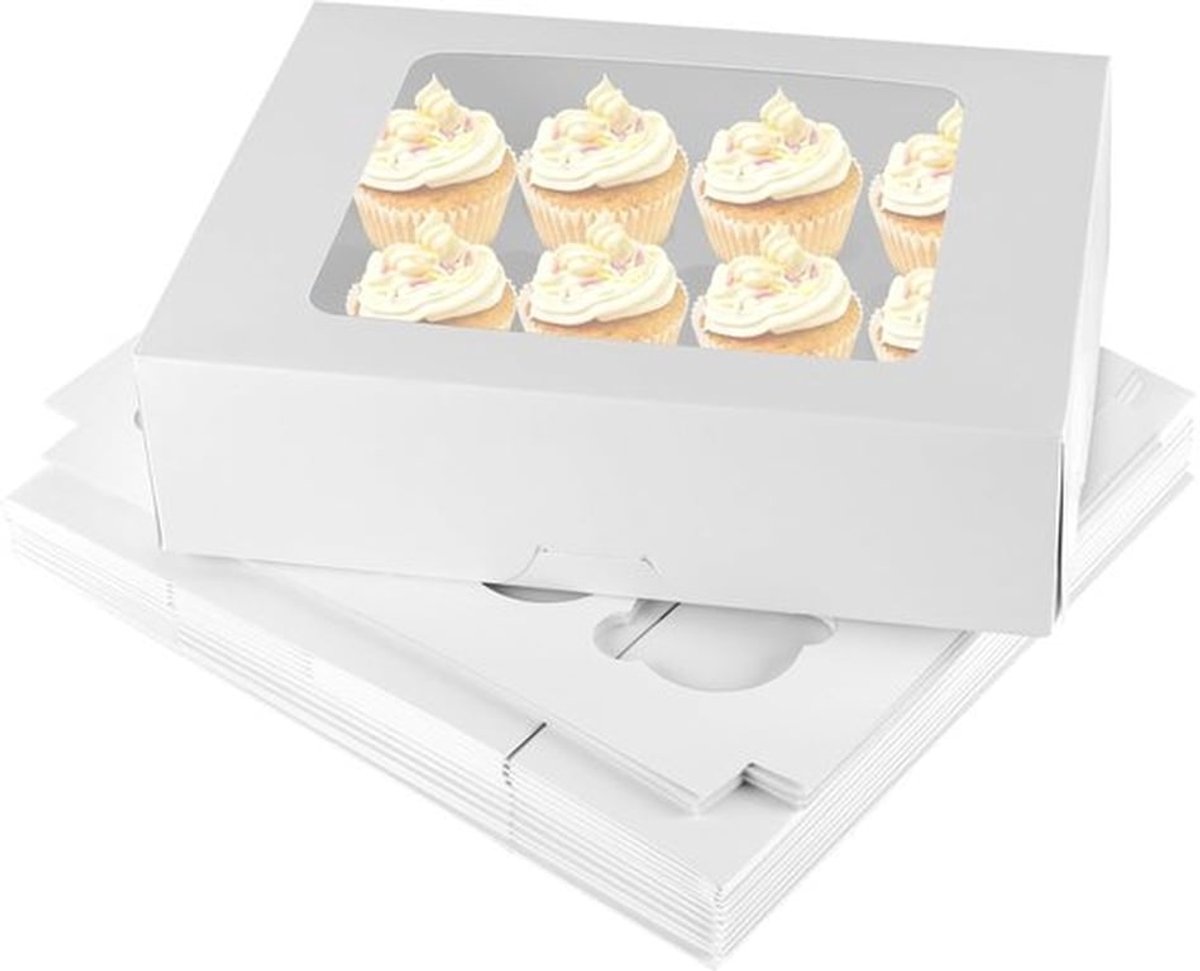 Cupcake-dozen 12 Gaten - Witte Papieren Dozen - 32,5 x 25 x 9 cm - Stevige Constructie - Perfect voor Muffins - Elegant Presenteren - Bakkerijdozen