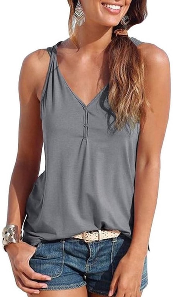 Dames Zomer V-hals Mouwloze Tanktop in Effen Kleur