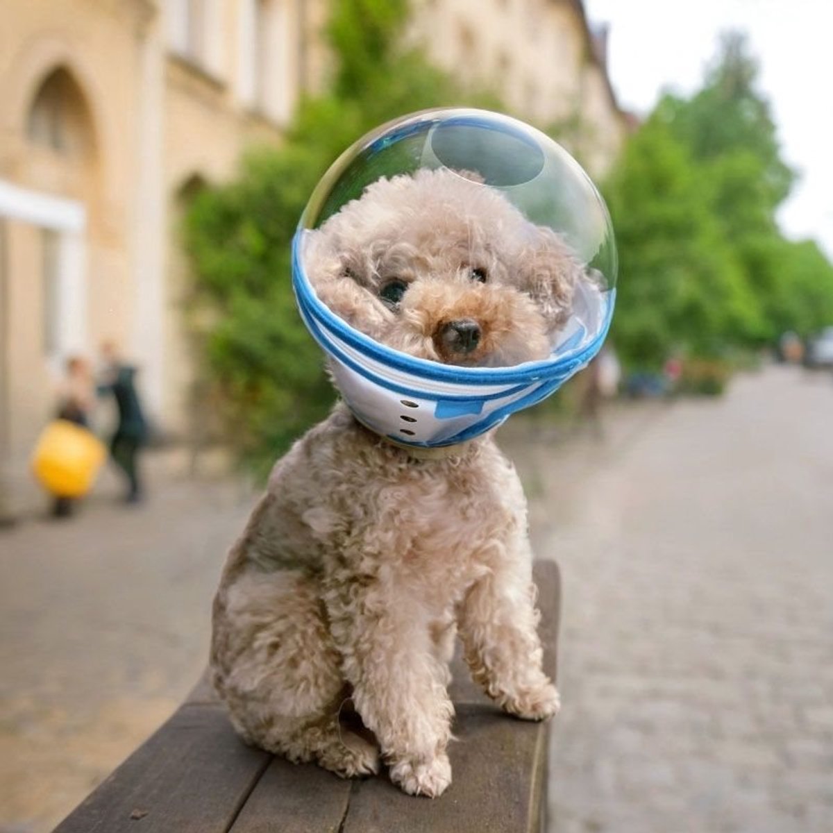 Bolvormige transparante honden en katten kraag- diepe beschermkap tegen likken en bijten -ademende luchtgaten - kleine huisdieren zoals poedels en bichons -Hemelsblauw, maat XL