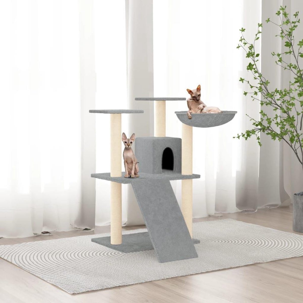 Kattenboom - Kattenhuis Klimmeubel - Spelen en Ontspannen - Met Krabpalen - 83 cm - Lichtgrijs