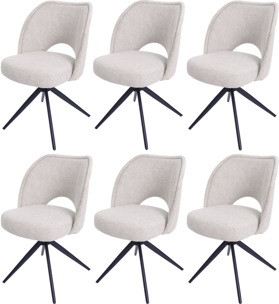 MCW Set van 6 eetkamerstoelen MCW-N72, gestoffeerde keukenstoel, draaibaar met Auto-Return, stof/textiel (420 g/m²) ~ crème