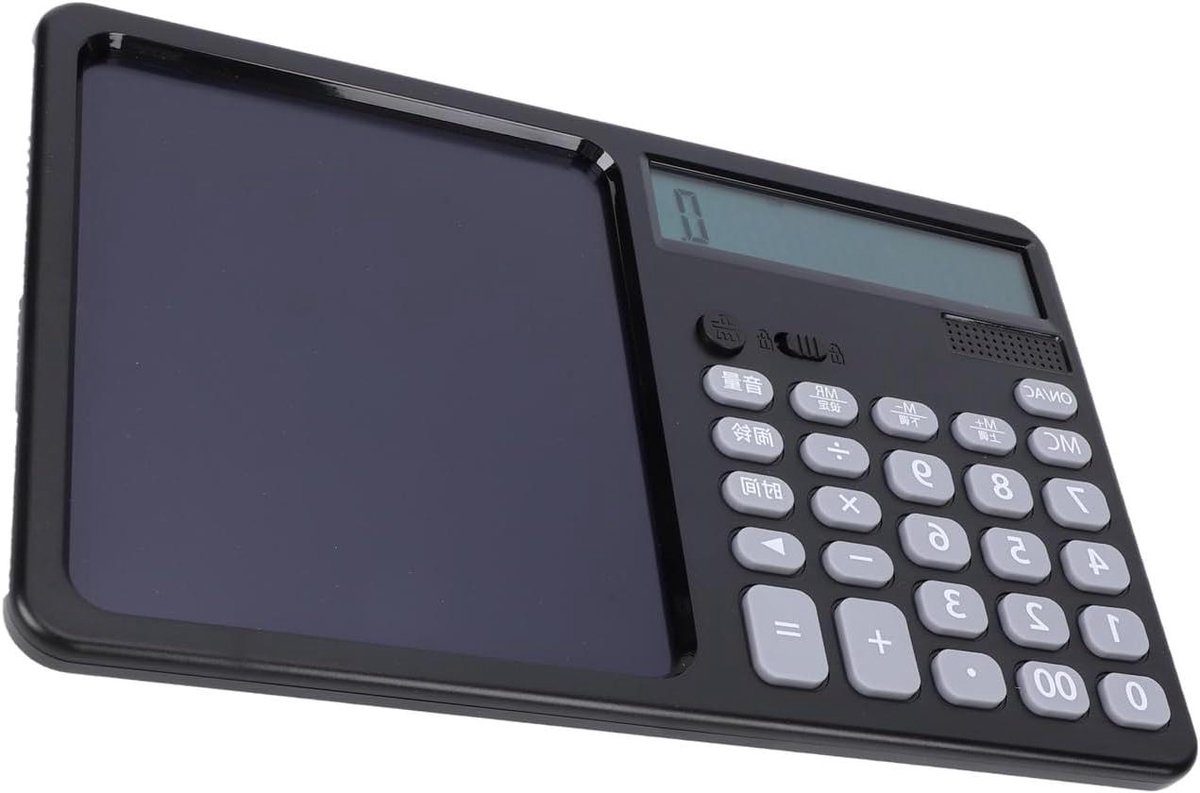 Rekenmachine met Notitieblok - Digitale Schrijftablet - Zakelijk Notities Maken - Ingebouwd Kladblok - 12 Cijfers Groot Display - Zwart