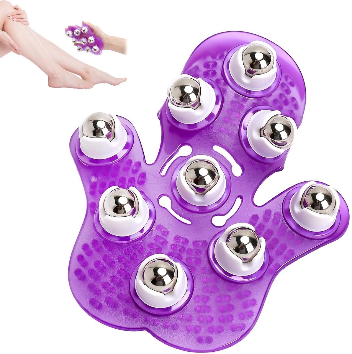Massagehandschoen - Paars - Draagbare Massagehandschoen van PVC en Roestvrij Staal - Voor Spierontspanning en Stressvermindering