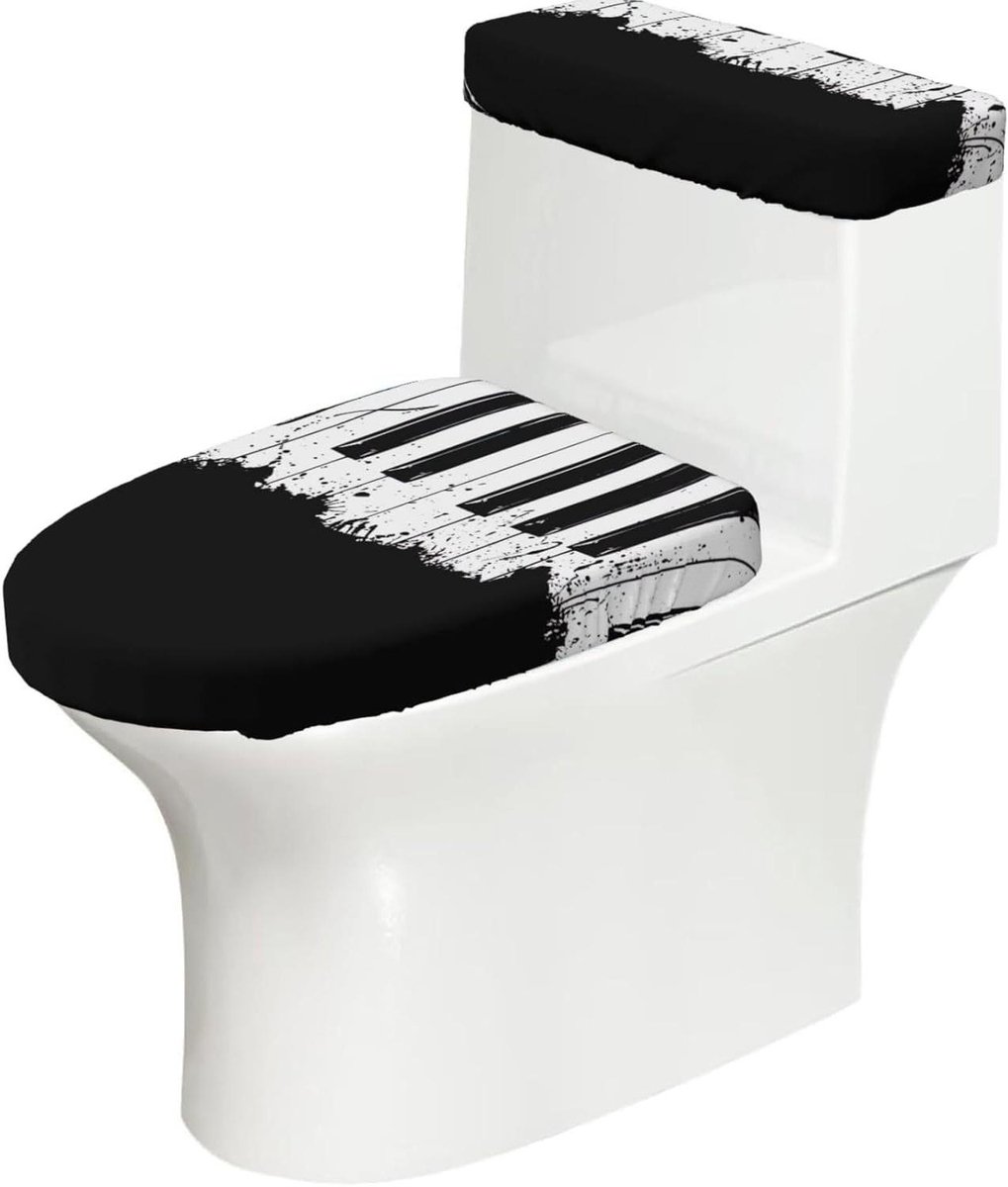 Toilet Deksel Set - Toilet Bril Hoes - Badkamer Decoratie - Elastische Rand - 38-53 cm Lengte - Zwart