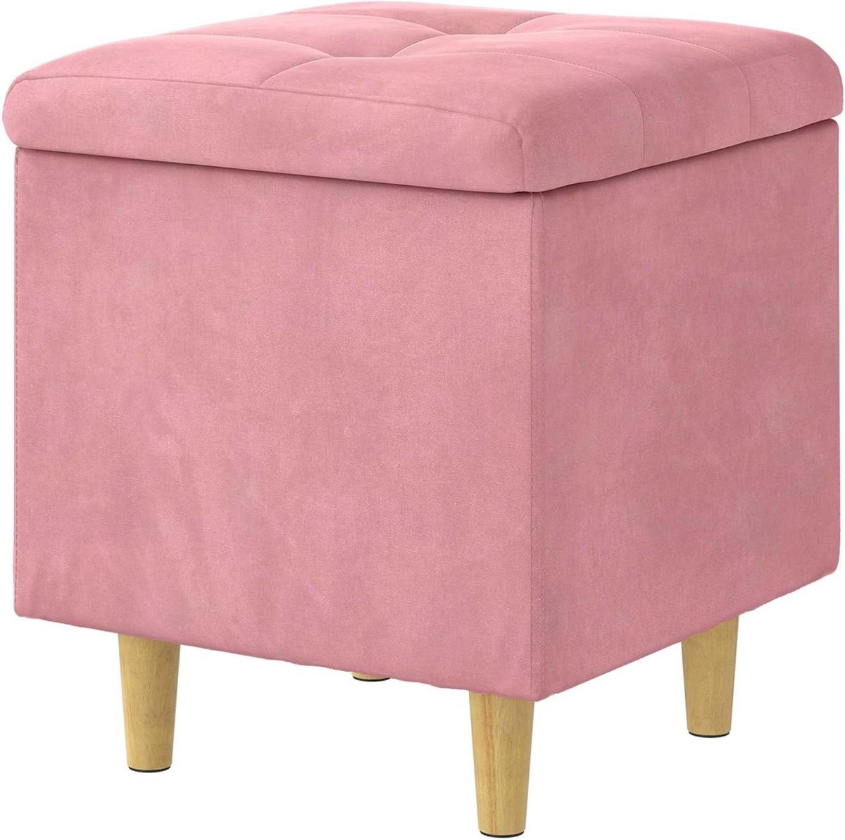 Opbergpoef met Kussen - Zitbankje Poef - Extra Zitplaats - Gevoerd Zitoppervlak - 40 x 40 x 45 cm - Roze