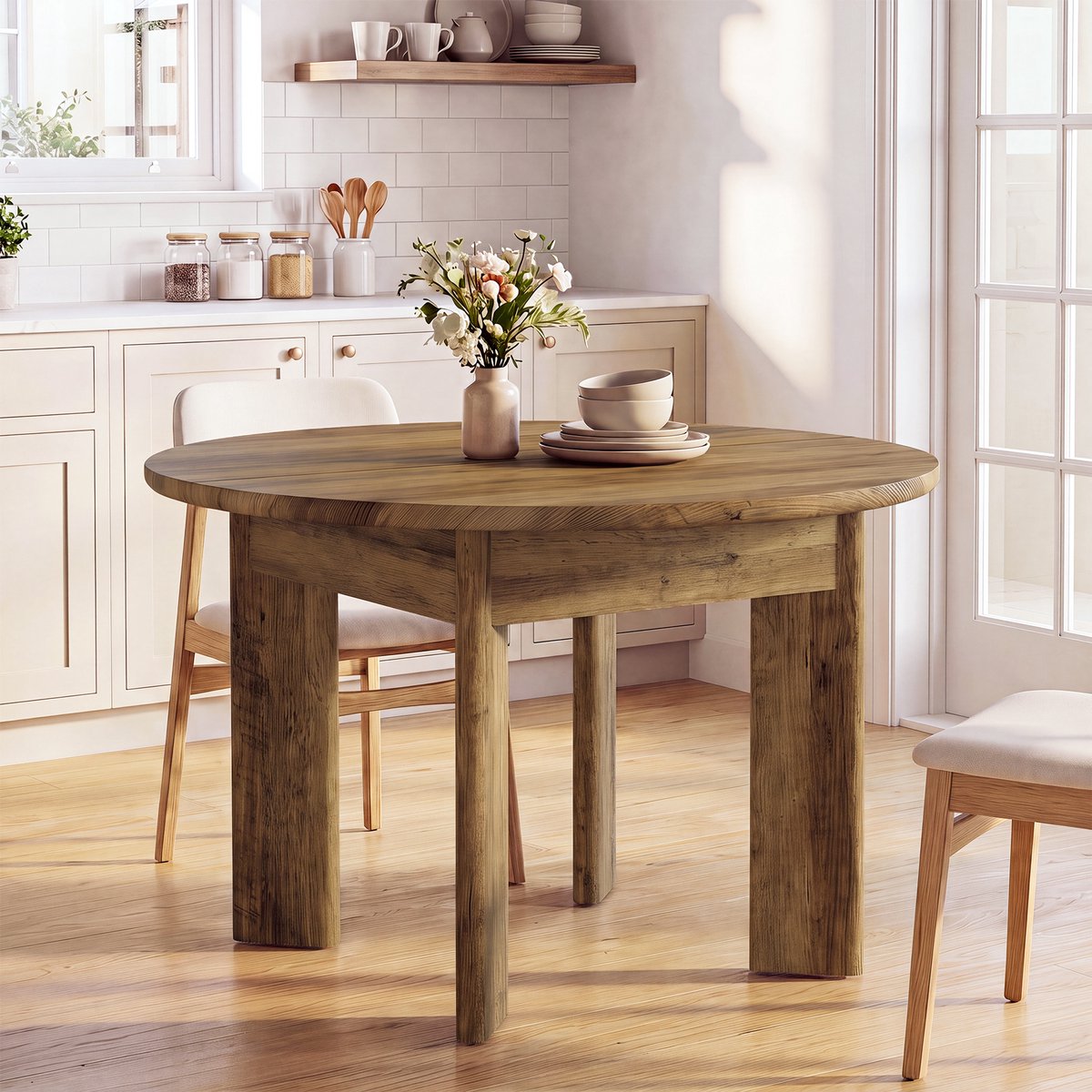 Tribesigns Ronde Eettafel voor 4 personen - 100 cm Ronde Keukentafel - Industrieel - Bruin