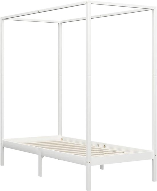 Hemelbed frame - Houten bed - Slaapkamer decoratie - Massief grenenhout - 100x200 cm - Wit — afbeelding 4