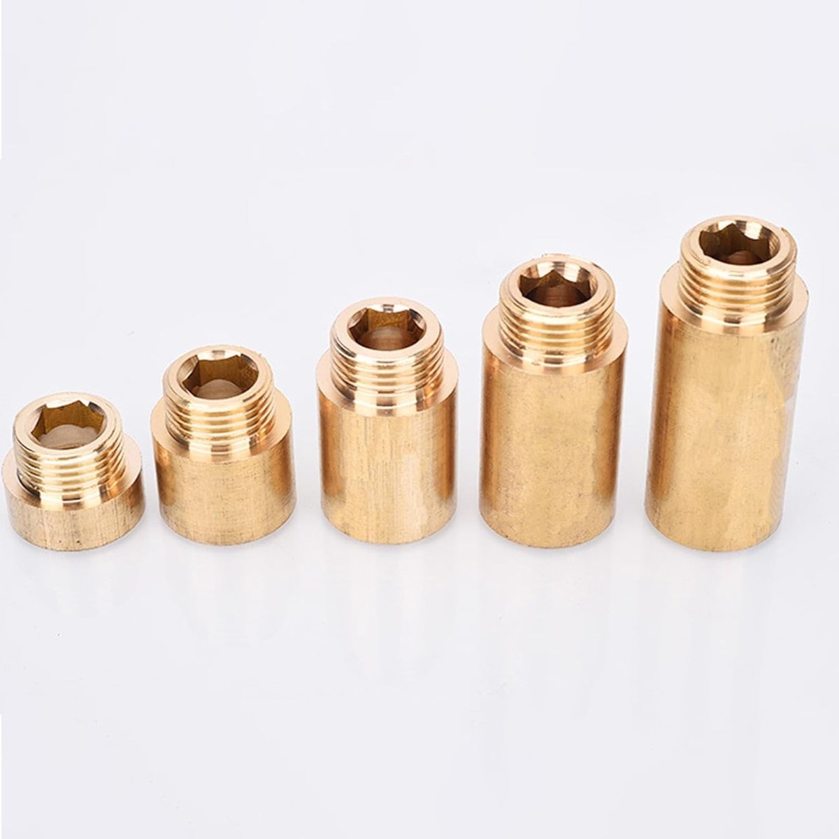 Pack of 5 Brass Faucet Extension G1/2 10/15/20/25/30mm Long, Hex Socket Water Connection Extension, Threaded Fitting - ShopVlot