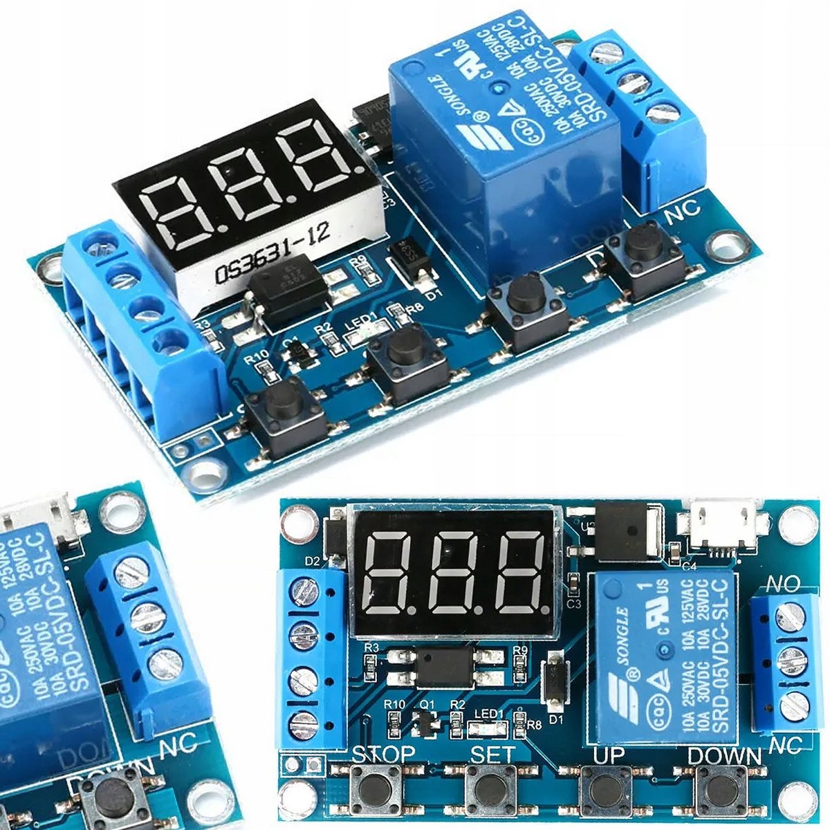 Rosfix Tijdrelaismodule - 0-999 Min Precisie Tijdregeling - 6-20V/USB 5V, 10A 230V AC/30V DC