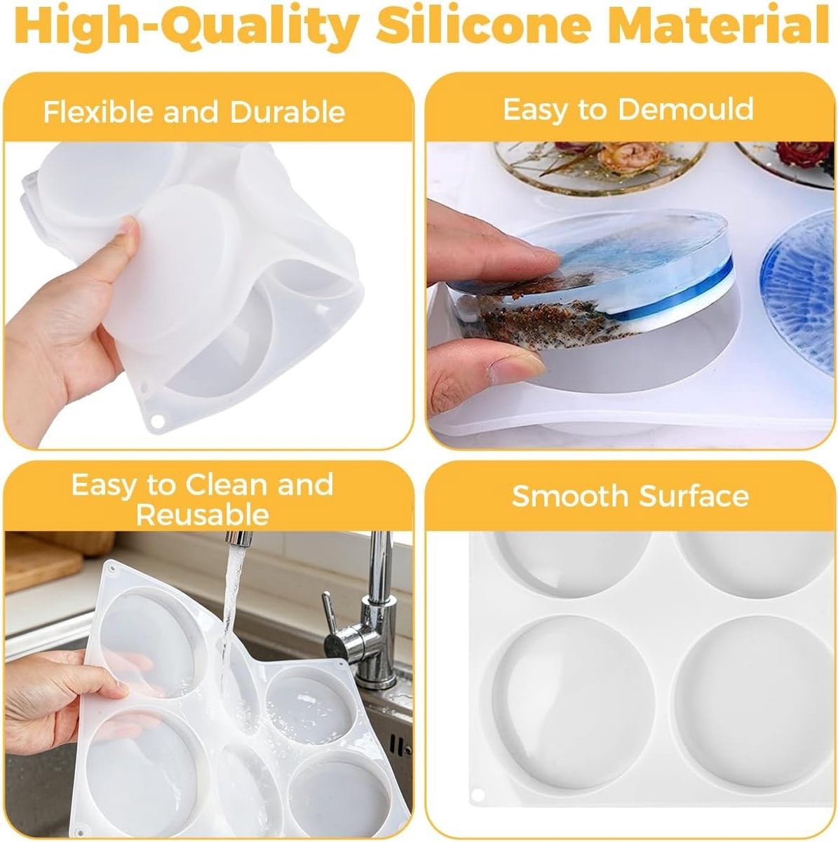 Ronde Siliconen Mallen voor Epoxy Hars Coasters, 10 cm, Perfect voor Creatieve Projecten en Huisdecoratie