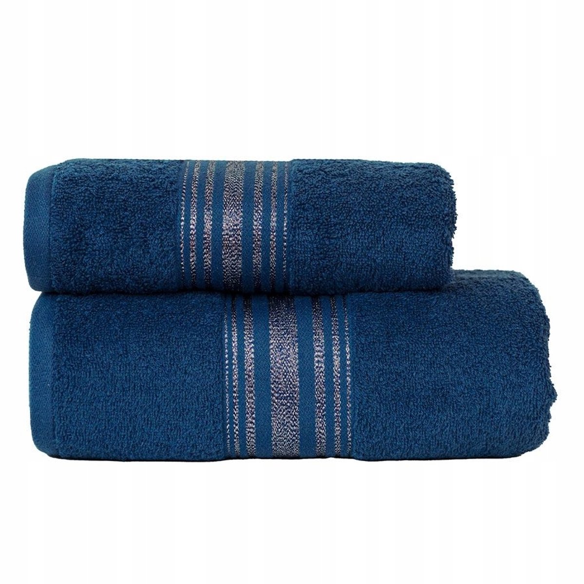 Luxe Donkerblauwe Katoenen Handdoek 50x90 cm met Zilveren Boord
