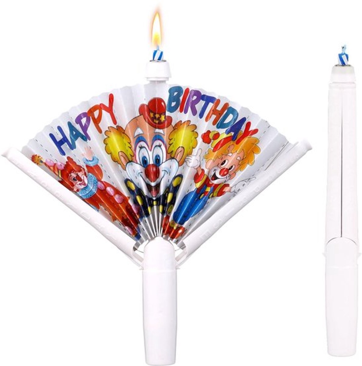 Verjaardagskaars 2 Stuks - Pop Up Kaars - Clownstijl - Feestdecoratie - Happy Birthday Kaarsen - 14,6 cm - Kleurrijk Design - Feestkaars