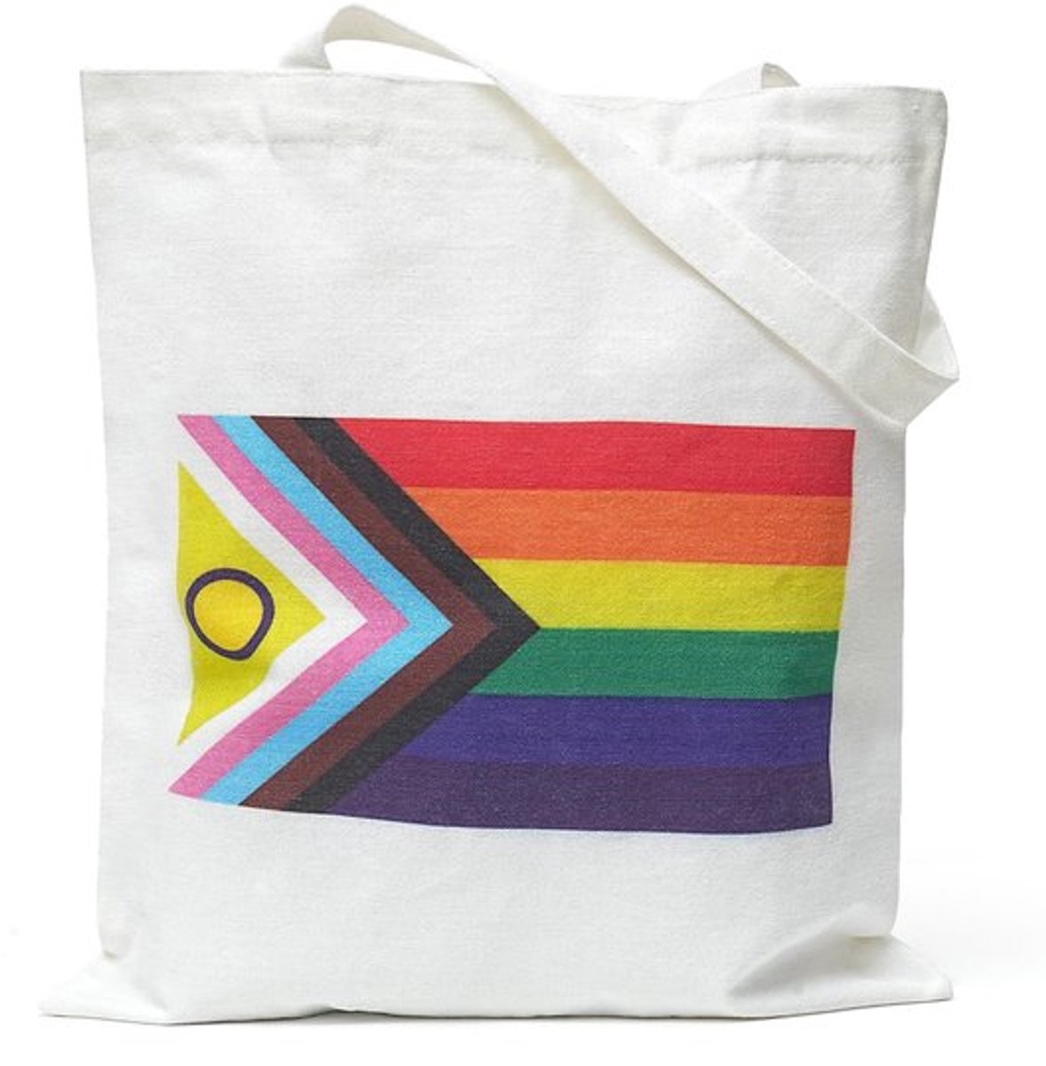 Tote Bag - Progress Pride Vlag - Katoenen Shopper - Lange Handgreep - Duurzaam - Ruime Inhoud - Boodschappentas