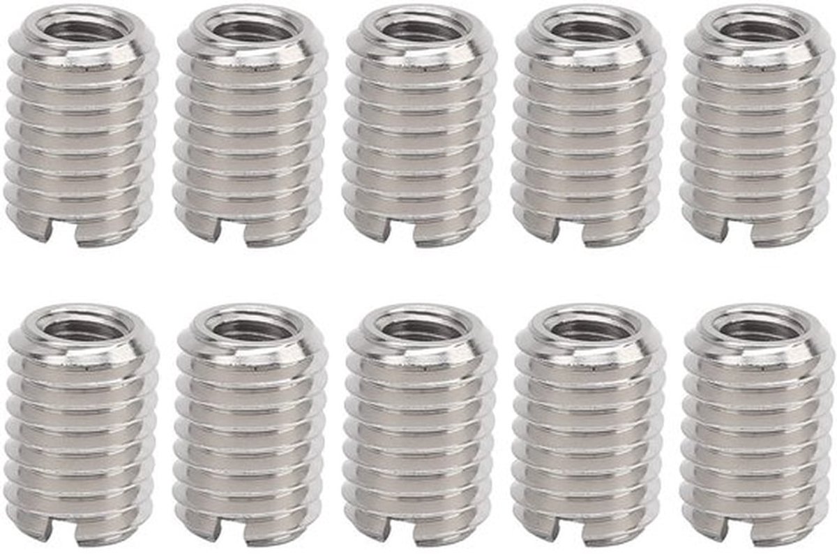 Sleufmoer Set van 10 Stuks - Roestvrij Stalen Bevestigingsmiddelen - Binnendraad M6x1.0mm - Lengte 14 mm - Draadreparatie - Schroefmofconversiemoer - Draadinzetstuk