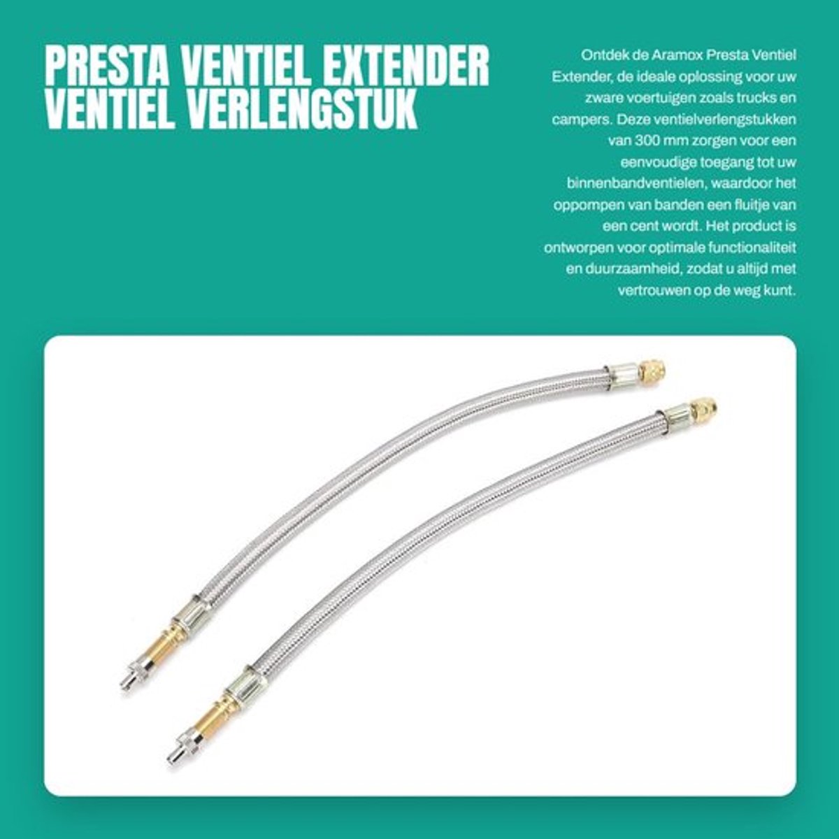 Ventiel Extender 300mm - 2 Stuks - Presta Ventiel Verlengstuk - Roestvrij Staal - Aluminiumlegering - Duurzaam en Gemakkelijk te Installeren - Ventielverlenging