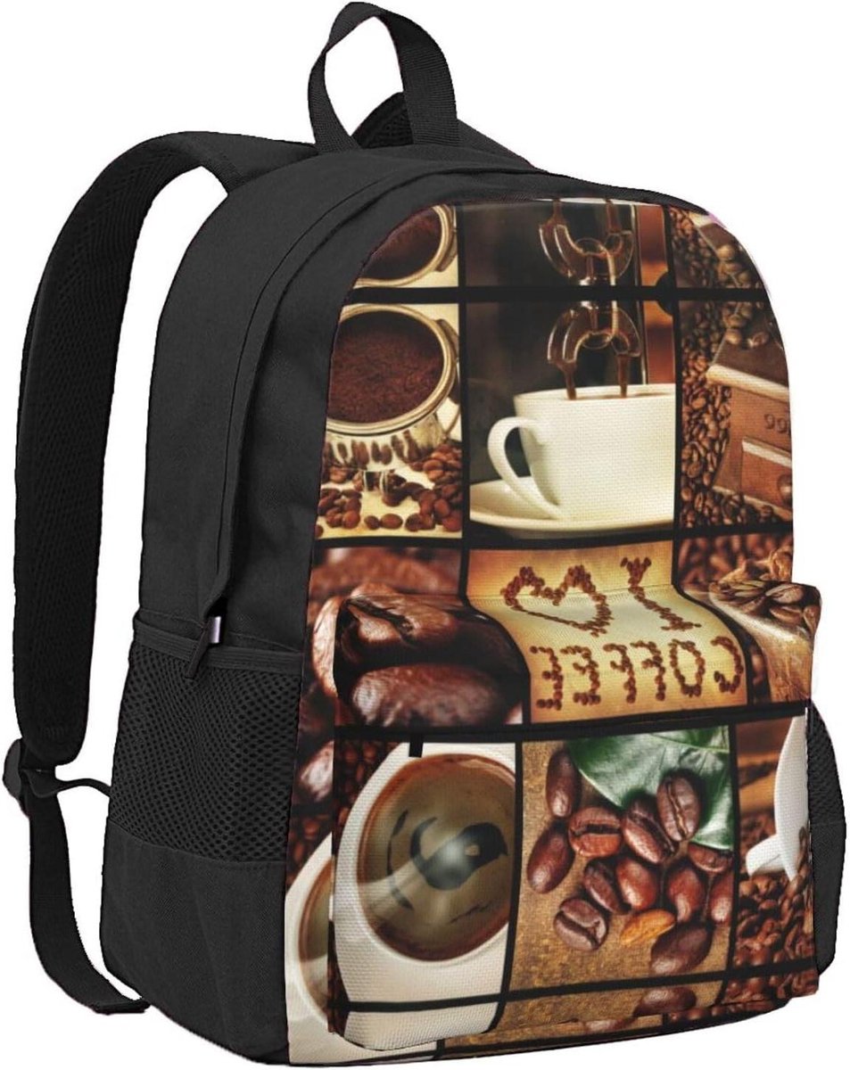 Laptop Rugzak - Reisrugzak Luiertas - Dagelijks Gebruik - Volledige Print - Groot Formaat - Koffie Collage