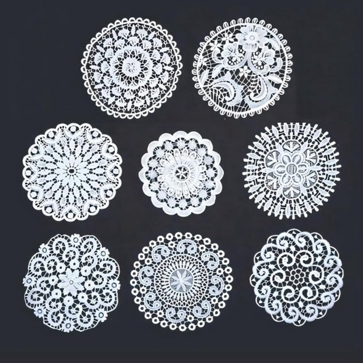 Thijox - 8 Stuks Katoenen Kanten Tafelkleed - Vintage Gehaakte Tafellopers - Decoratieve Placemat voor Keuken, Eetkamer, Feest en Dromenvanger - Wit,