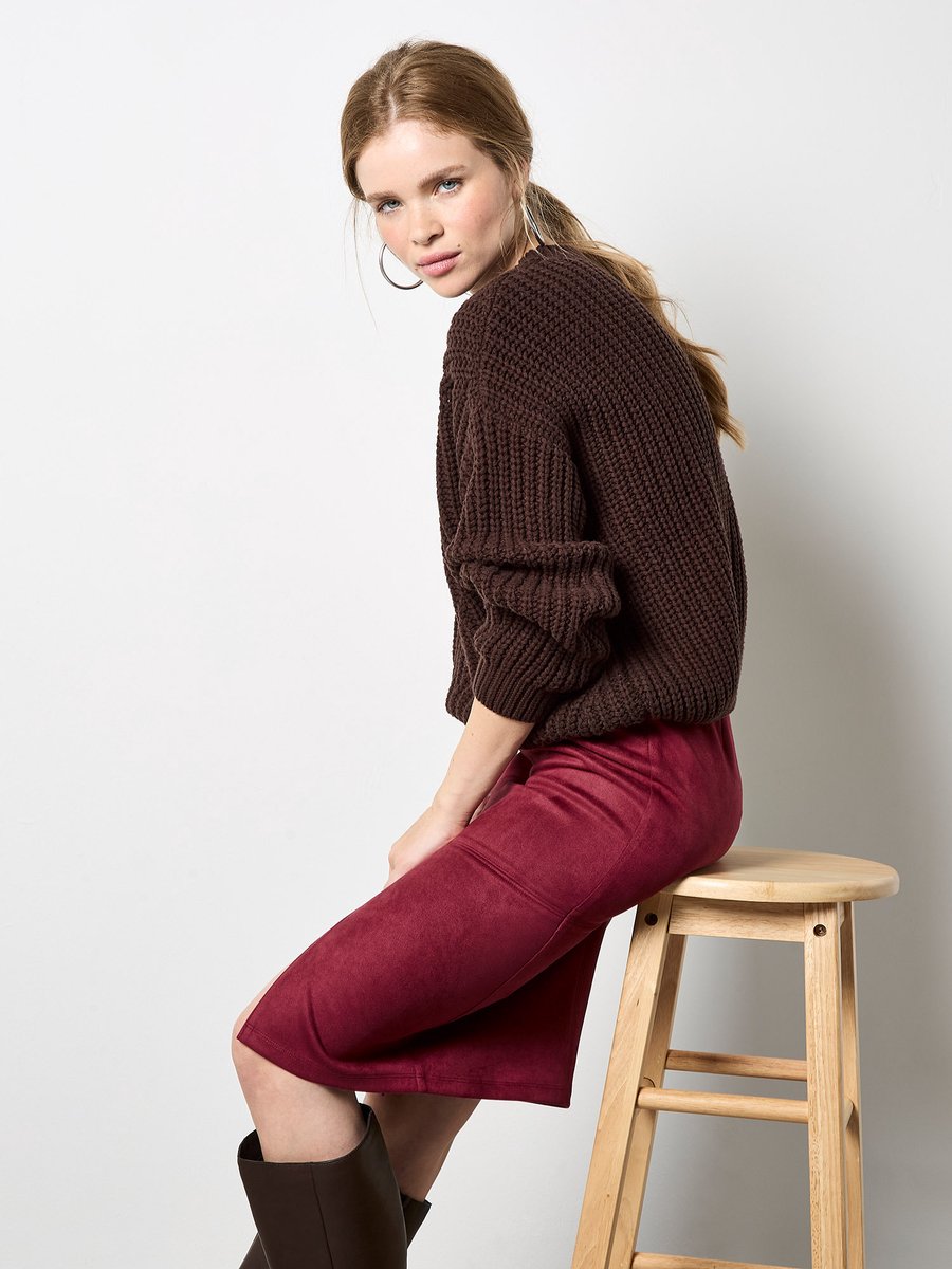 Suede Pencil Midi Skirt