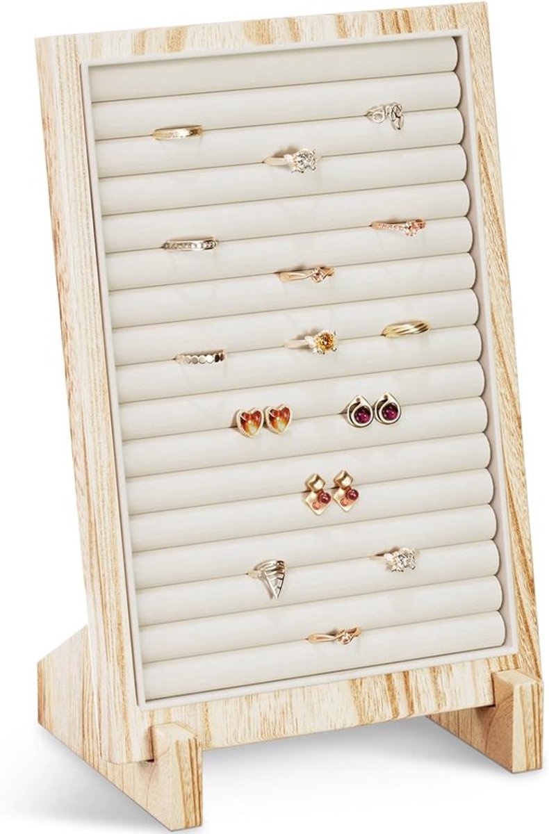 SnelShoppen - Ringopslag en Sieradenstandaard Houten Houder voor Oorbellen, Ringen, Kettingen en Armbanden - Vrijstaande Sieraden Display voor Verkope