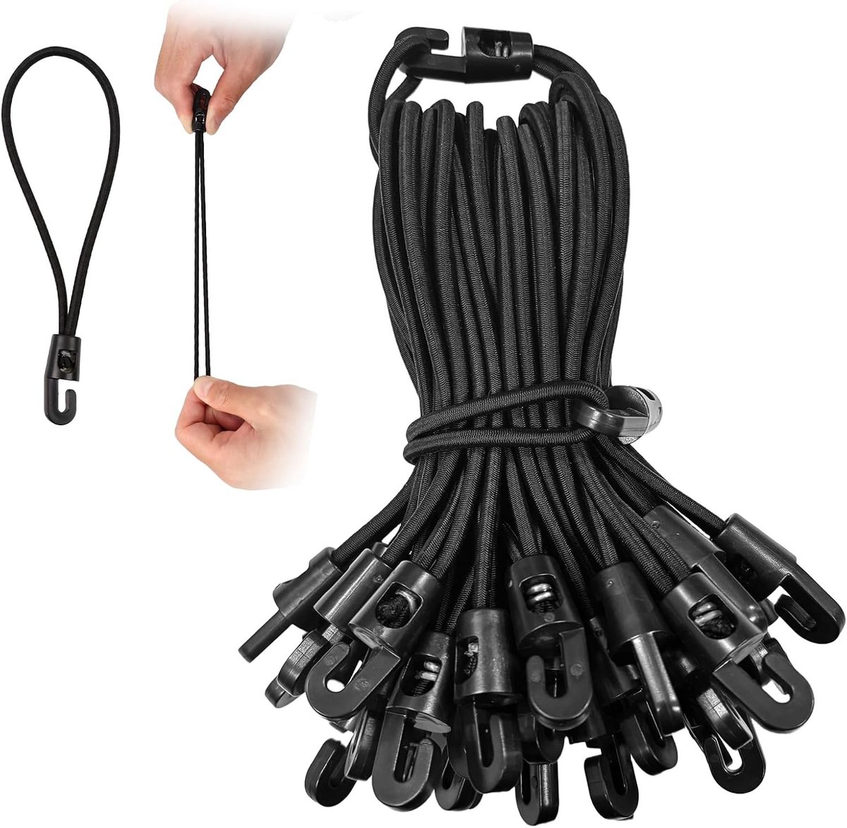Elastische Spanbanden met Haken - Zwart - 15 cm - Duurzaam en Sterk - Voor Thuis en Buitenshuis