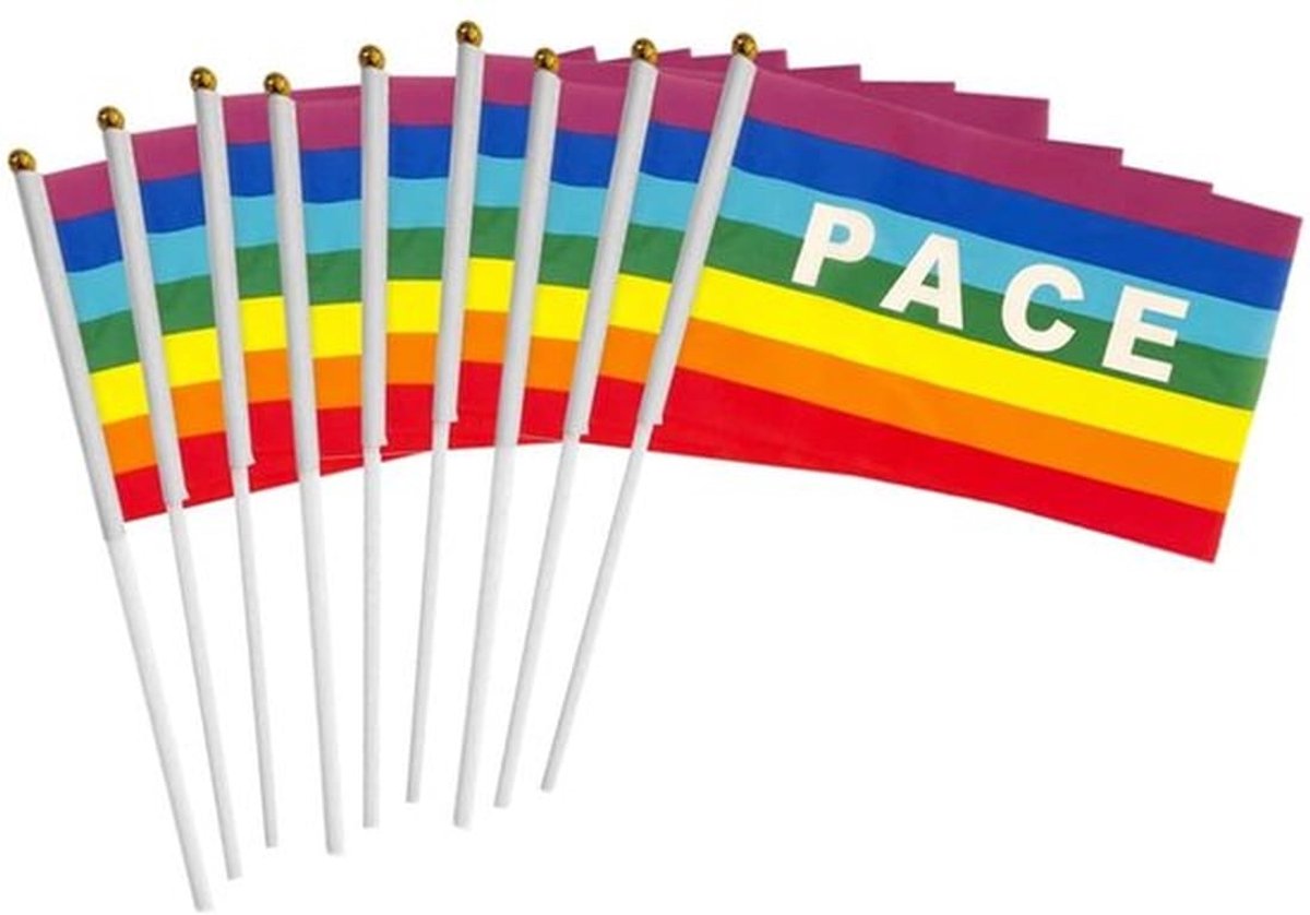 Vredesvlag Veelkleurig - Polyester - 14x21 cm - 50/100 Stuks - Vervagen Bestendig - Geschikt voor Binnen/Buiten - Vlaggen