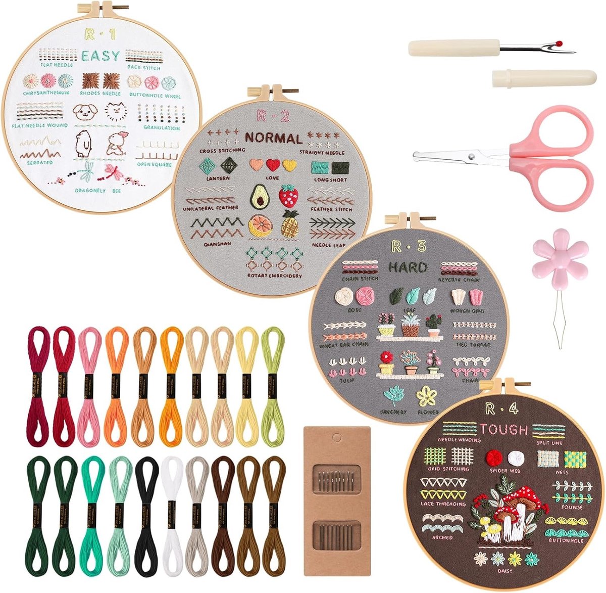 Borduurset voor Beginners - Multicolor - Inclusief Gereedschap en Patronen - Compleet voor Volwassenen