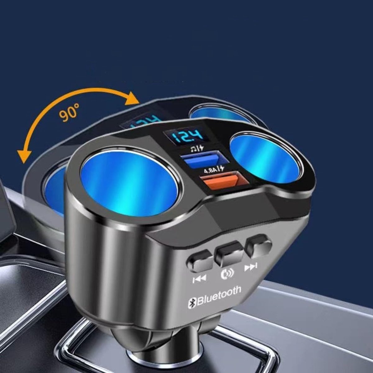 Autolader - Zwart - Adapter met 2 USB-poorten en 2 Stopcontacten - Voor Auto