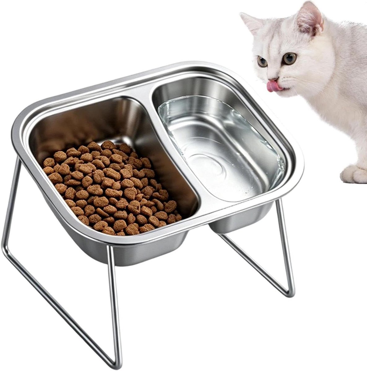 Verhoogde Kattenkom - Kattenvoerbak Gekanteld - Comfortabel Eten - 15 Graden Hoek - 215 x 155 x 105 cm - Zilver