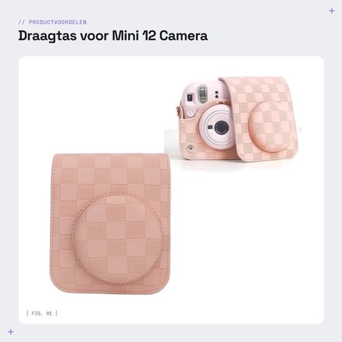 Cameratas Vintage Dambord - Draagtas PU-leer - Verstelbare/afneembare Schouderriem - Verwijderbare Bovenklep - Voor Mini 12 Camera - Handig voor On The Go - Camera Tas