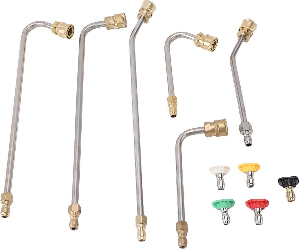 Krachtige 4000 PSI Hoge Druk Reinigingsslang met 1/4 Inch Snelkoppeling, 6 Extensies en 5 Spuitmonden voor Gas en Elektrische Hogedrukreinigers