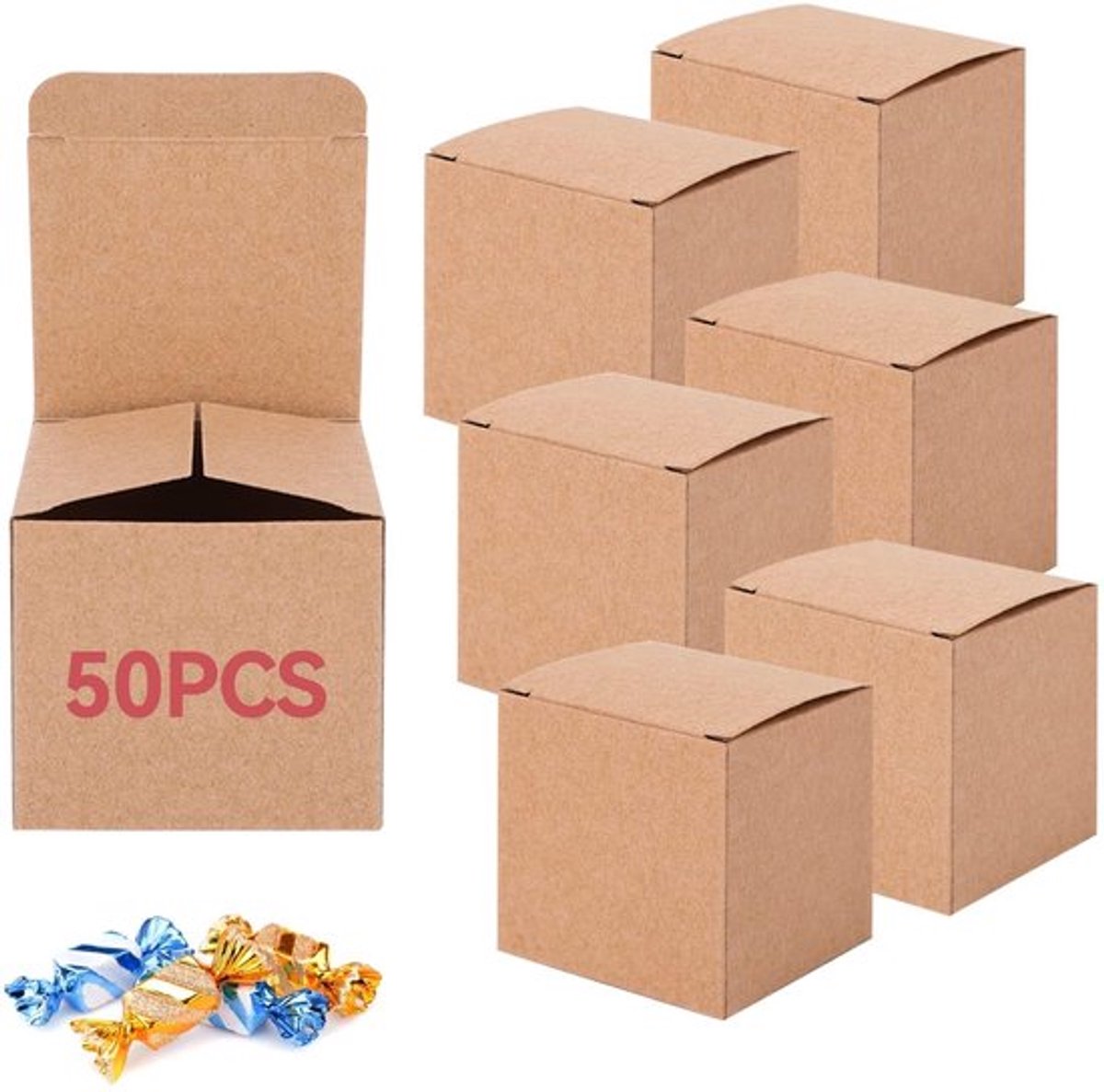 50 stuks kraftpapier dozen voor geschenken, mini kraftpapier dozen met deksels bruine geschenkdoos cupcake dozen kubus geschenkdoos voor feest bruiloft