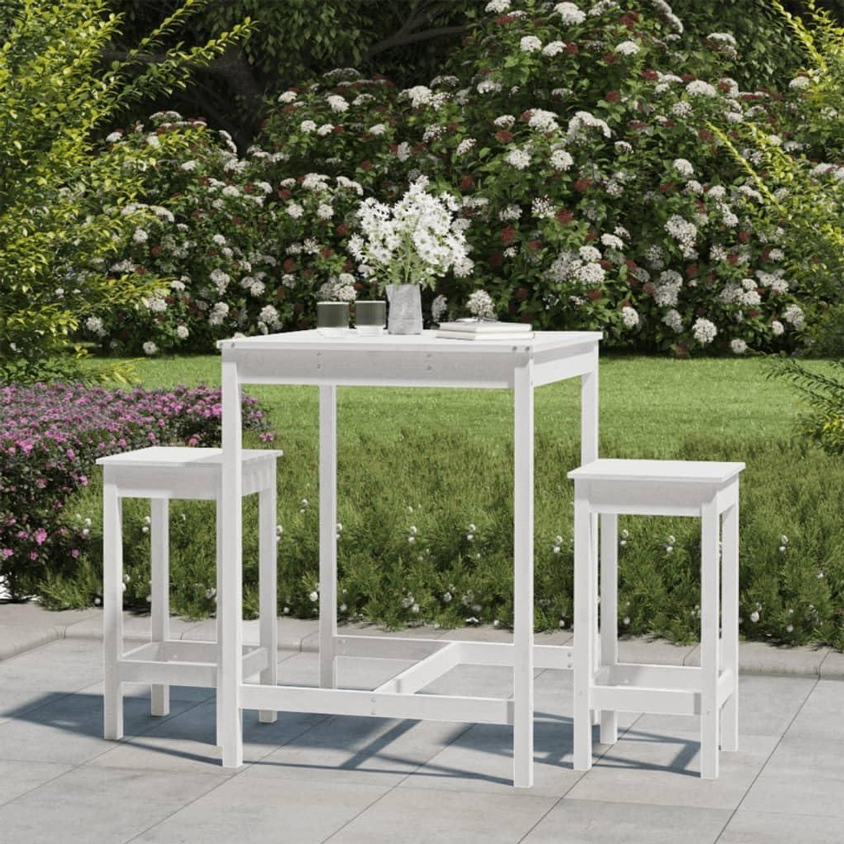 Tuinbarset Grenenhout - Buitenset Terras - Buiten Ontspannen - Robuust Tafelblad - 82.5 x 82.5 x 110 cm - Wit
